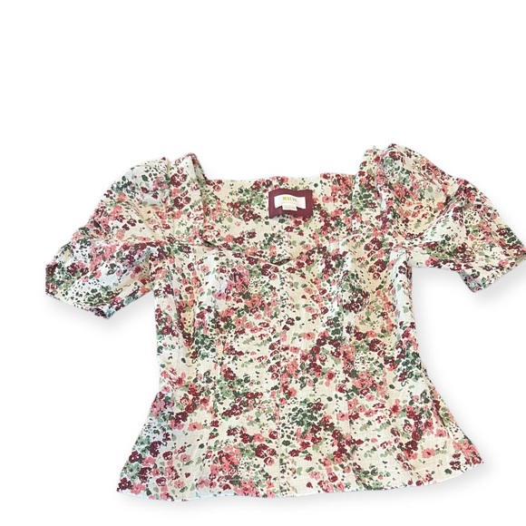 Maeve by Anthropologie Women's Size 10 Floral Brocade Puff Sleeve Fitted Top - Picture 10 of 10